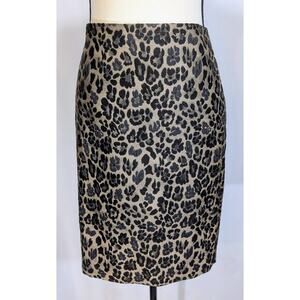 Ann‎ Taylor Leopard Jacquard Pencil Skirt Size 0 Fully Lined Back Zip
